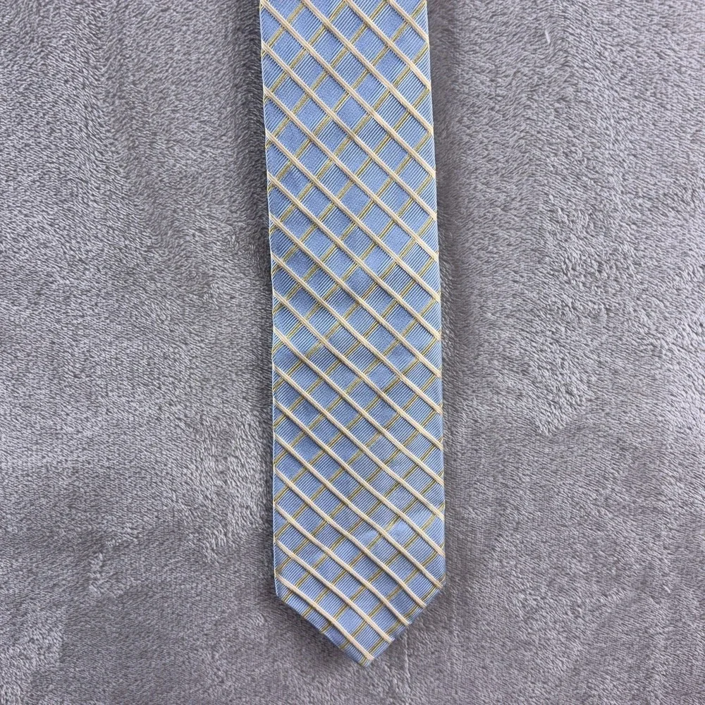 Brooks Brothers Necktie‎ Mens Blue Gold Windowpane Check Silk Classic Dress USA